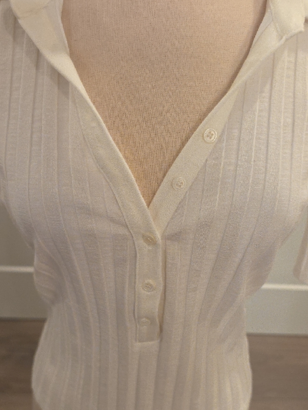 Jonathan Simkhai Cream Ribbed Polo Top size L new with tags - Picture 2 of 9